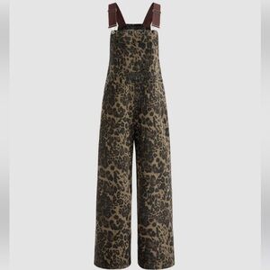 Cider Denim Leopard Cheetah Animal Print Wide Leg Overalls